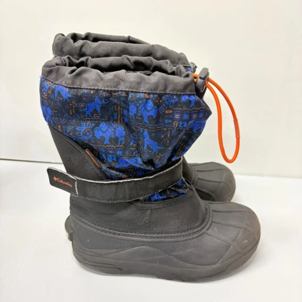 Columbia Snow Boots Big Kids Size‎ 4 Black Blue Bear Print Waterproof Winter